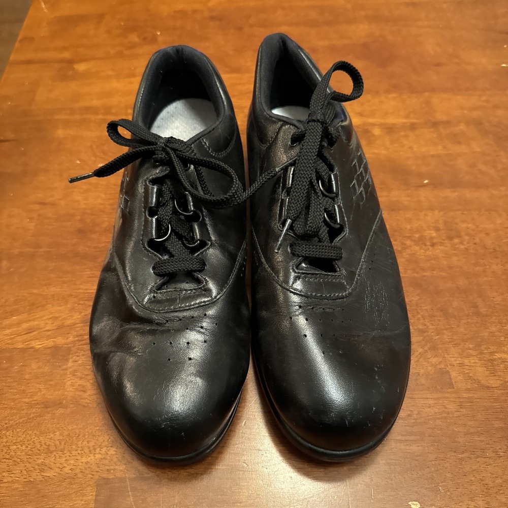 Womens SAS Tripad Comfort Free Time Black Leather Lace Up Shoes, Size 9M